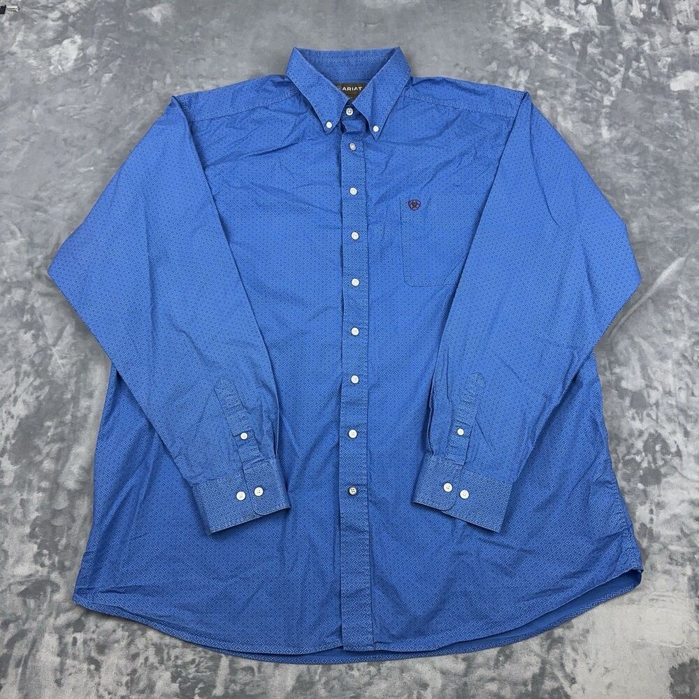 Ariat Shirt Mens Size XXLT Blue Long Sleeve Button Down Cowboy Western